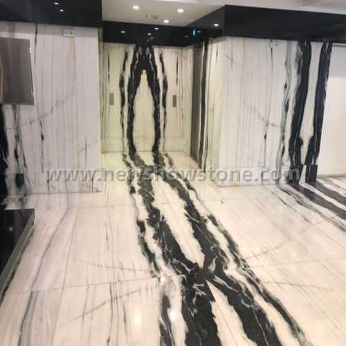 Bookmatch Panda white marble with black veins 