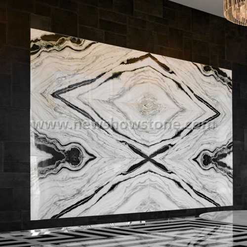 High polished bookmatch panda white marble with black veins 