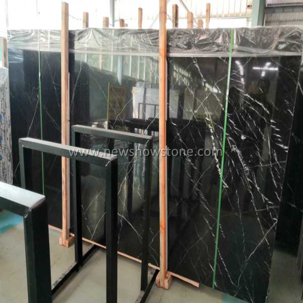 Black Color Marble With White Veins Slab