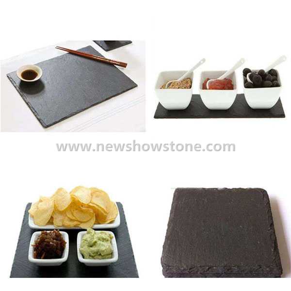 Black Customized Dinner Food Served Dishes Natural Eco-friendly Slate Plate 