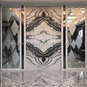 High polished bookmatch panda white marble with black veins 