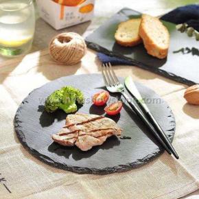 Natural slate serving food round plate