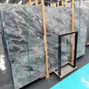 Green vein light grey marble slab