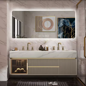 Modern Luxury Bathroom Cabinet Bathroom Vanity with Sintered Stone Counter Top and Double Sinks