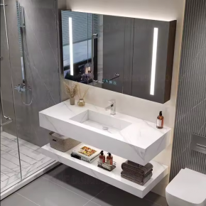 New OEM Service Sintered Stone Bath Vanity Countertop Basin Bathroom LED Mirror Storage Cabinets