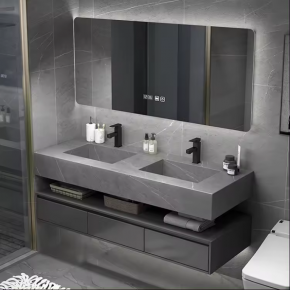 2022 New modern rock stone marble bathroom vanity sintered stone bathroom cabinet furniture