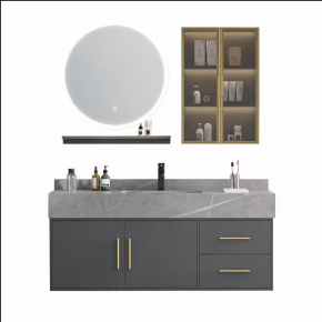 Artifical stone bathroom Vanity LED Mirror customized plywood sintered stone counter top Bathroom cabinet DG2012