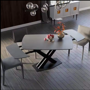 ATUNUS Luxury Modern Marble Top Extendable Dinning Sintered Stone Table Dining Room Furniture Set 