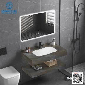  Popular Seamless integrated basin Light luxury solid wood bathroom cabinet combination bathroom hand washing basin